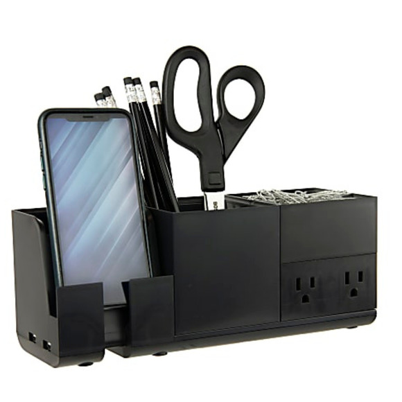 Konnect Stackable Desk Organizer + Charging Power Expansion Kit  Plastic Black - Picture 2 of 8